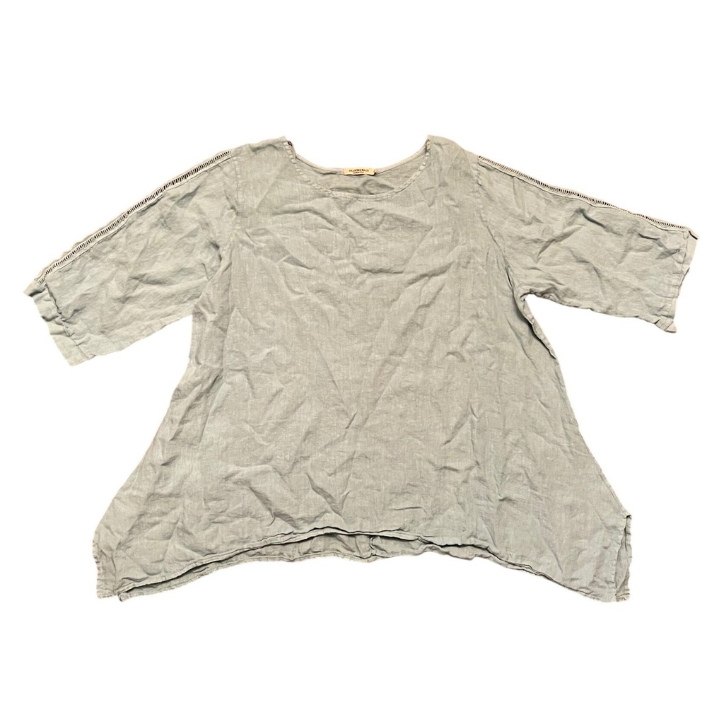 Valentina Naldi Linen Top Womens Light Blue Ladder Lace Sharkbite Tunic 2X